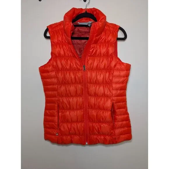 Athleta Downalicious Womens Small Orange Goose Down Puffer Vest Athleisure - Picture 3 of 9